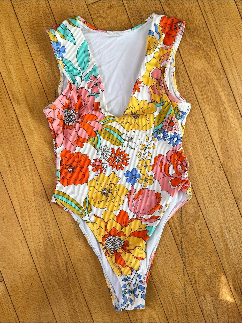 Body Glove Retro Floral One Piece Swimsuit XS | Plunge Ribbed High Cut